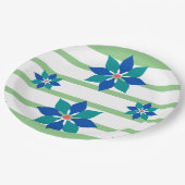 Sage Grüne Streifen und blaue Blumen Pappteller (Schrägansicht)