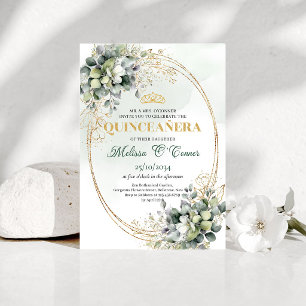 Sage-Grüner Eukalyptus Quinceañera Boho-Einladung Einladung