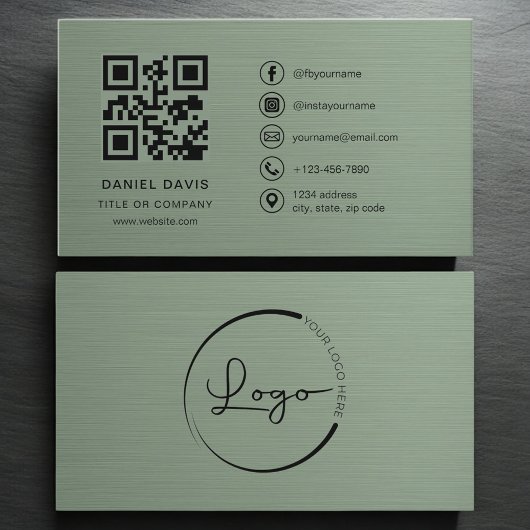 Sage-Grüner Metallischer Firmenlogo-QR-Code  Visitenkarte