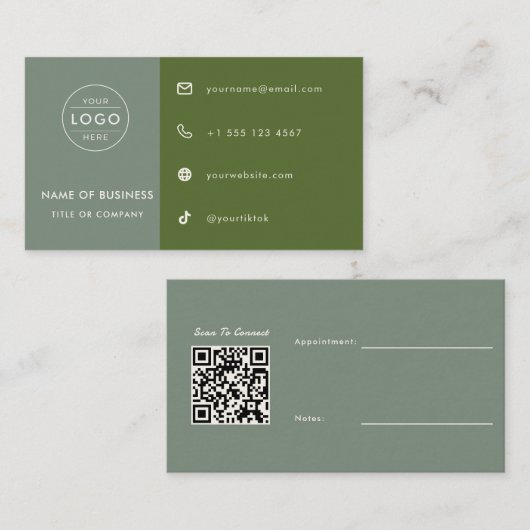 Sage-Grüner QR-Code, Benutzerdefinierter Termin, K Visitenkarte (Vorne/Hinten)