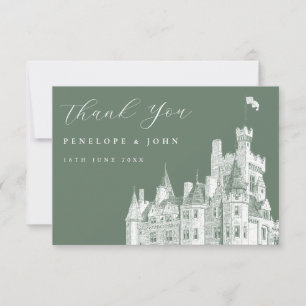 Sage-Grüner Vintage-Schloss-Destination-Hochzeit Dankeskarte