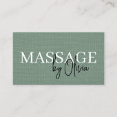 Sage-Grünes-Leinen-Massagetherapeut-QR-Code Visitenkarte (Vorderseite)