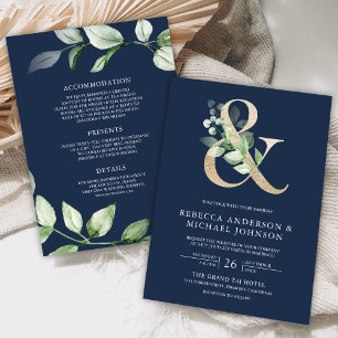 Sage Grünzeug Gold Et-Zeichen Navy Blau Hochzeit Einladung
