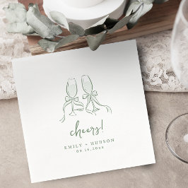 Sage Hand Drawn Cheers Glassed Whimsical Party Serviette