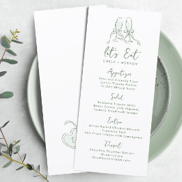 Sage Hand Drawn Cheers Glasses Whimsical Wedding Menükarte