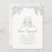 Sage Hand Drawn Cheers Toast Whimsical Engagement Einladung (Vorderseite)