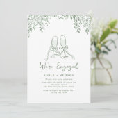 Sage Hand Drawn Cheers Toast Whimsical Engagement Einladung (Stehend Vorderseite)