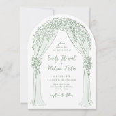 Sage Hand Drawn Floral Arch Whimsical Wedding Einladung (Vorderseite)