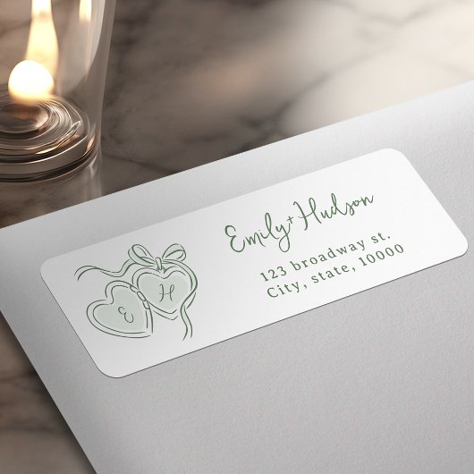 Sage Hand Drawn Hearts Monogram return address