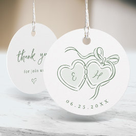Sage Hand Drawn Hearts Monogram Thank You  Geschenkanhänger