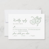 Sage Hand Drawn Hearts Monogram Whimsical Wedding RSVP Karte (Vorderseite)