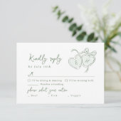 Sage Hand Drawn Hearts Monogram Whimsical Wedding RSVP Karte (Stehend Vorderseite)