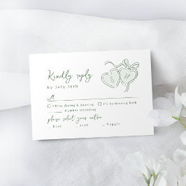 Sage Hand Drawn Hearts Monogram Whimsical Wedding RSVP Karte