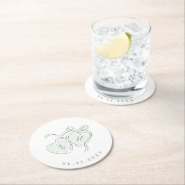 Sage Hand Drawn Hearts Monogram Whimsical Wedding Runder Pappuntersetzer