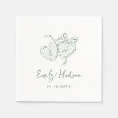 Sage Hand Drawn Hearts Monogram Whimsical Wedding Serviette (Vorderseite)