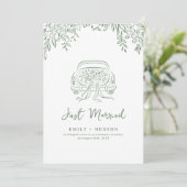 Sage Hand Drawn Just Married Car Whimsical  Einladung (Stehend Vorderseite)
