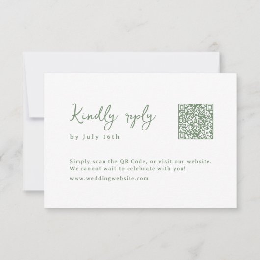 Sage Hand Drawn Monogram Whimsical Wedding QR code RSVP Karte (Vorderseite)