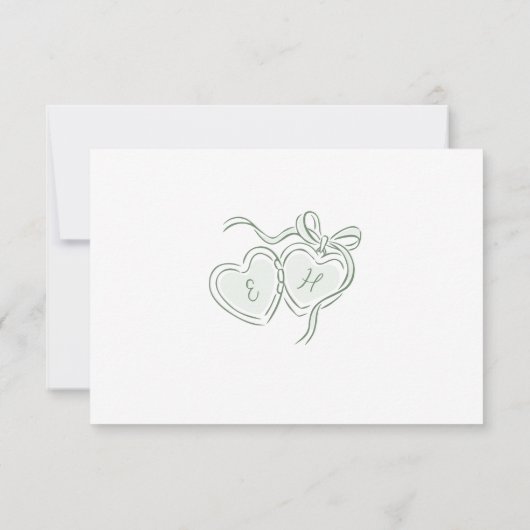 Sage Hand Drawn Monogram Whimsical Wedding QR code RSVP Karte (Rückseite)