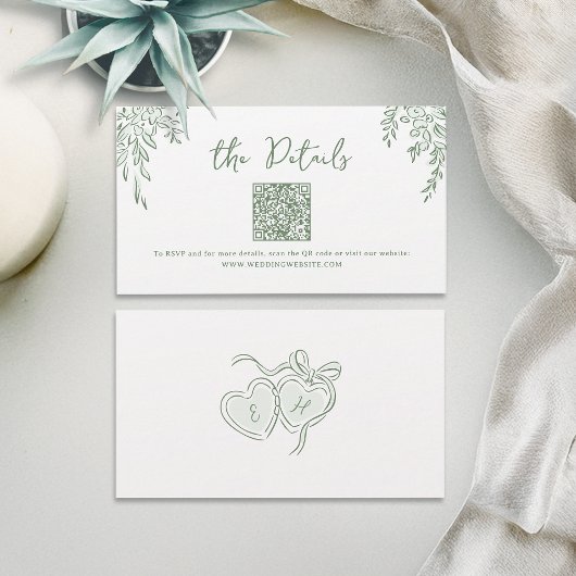 Sage Hand Drawn Whimsical Wedding QR code Details Platzkarte