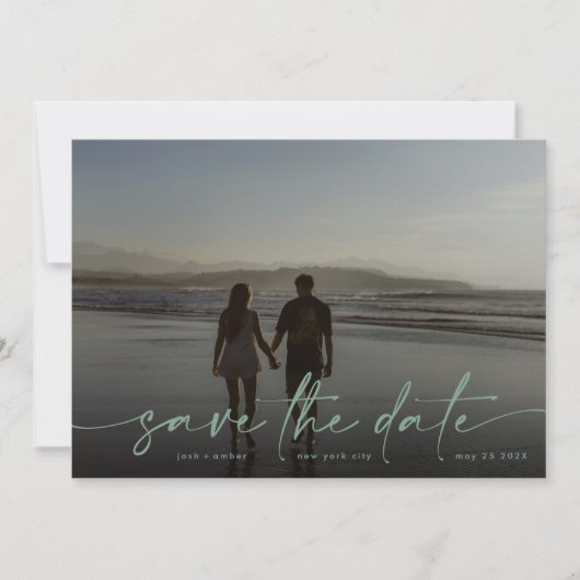Sage Hand geschrieben Modernes Foto Green Sea Foor Save The Date (Vorderseite)