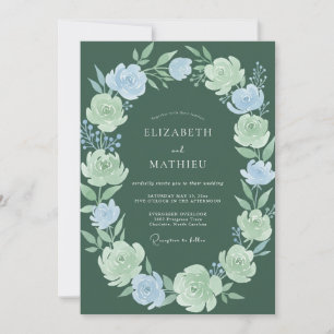 Sage Hellblauer Floraler Romantischer Hochzeit Einladung