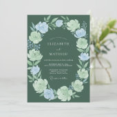 Sage Hellblauer Floraler Romantischer Hochzeit Einladung (Stehend Vorderseite)