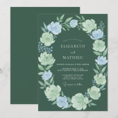 Sage Hellblauer Floraler Romantischer Hochzeit Einladung (Vorne/Hinten)
