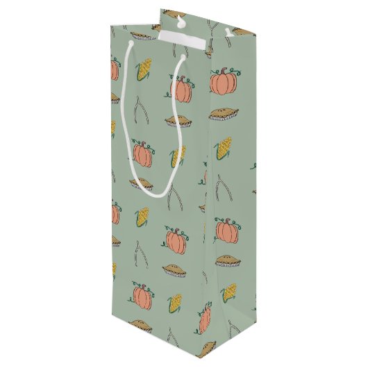 Sage Herbst Erntefest Hübscher Erntedank Geschenktüte Für Weinflaschen (Rückseite Schrägansicht)