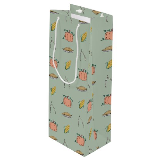 Sage Herbst Erntefest Hübscher Erntedank Geschenktüte Für Weinflaschen (Vorderseite Schrägansicht)