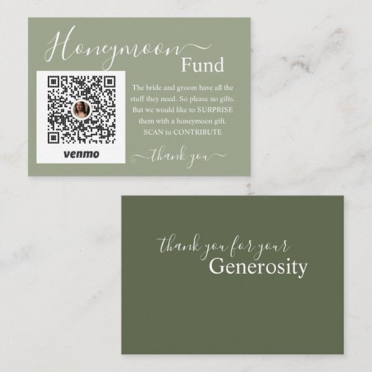 Sage Honeymoon Fund Registry Enclosure Card Begleitkarte (Vorne/Hinten)