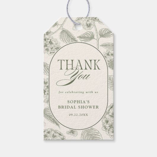 Sage Hydrangea Vintage Bridal Shower Geschenkanhänger (Vorderseite)