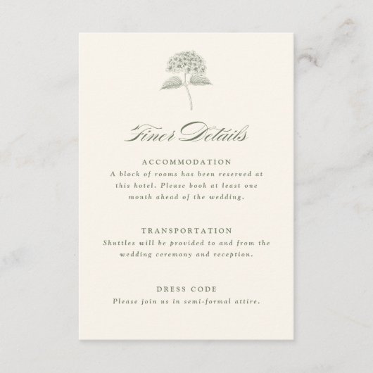 Sage Hydrangea Vintage Wedding Details Begleitkarte (Vorderseite)