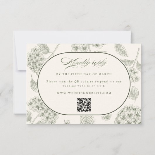 Sage Hydrangea Vintage Wedding  RSVP Karte (Vorderseite)