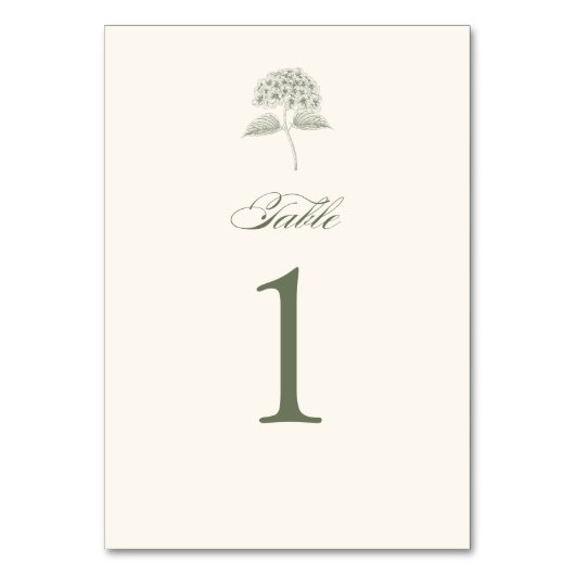 Sage Hydrangea Vintage Wedding Tischnummer (Vorderseite)