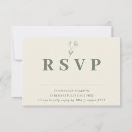 Sage Ivory Beige Cotton Floral Wedding Response RSVP Karte