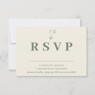Sage Ivory Beige Cotton Floral Wedding Response RSVP Karte