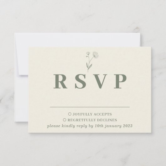 Sage Ivory Beige Cotton Floral Wedding Response RSVP Karte (Vorderseite)