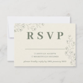 Sage Ivory Beige Tiny Floral Wedding Response RSVP Karte