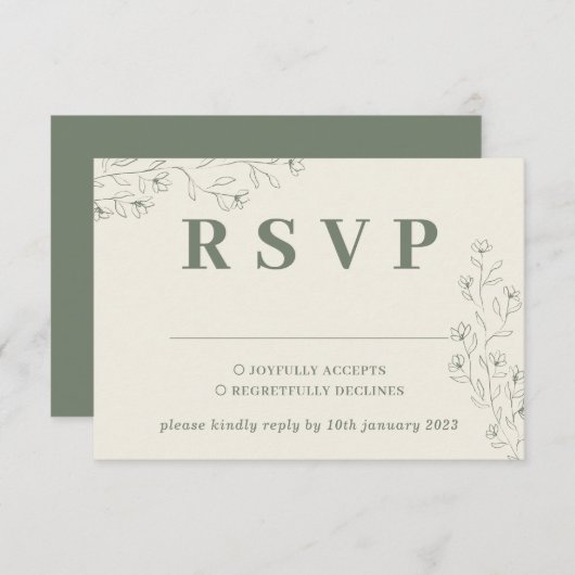 Sage Ivory Beige Tiny Floral Wedding Response RSVP Karte (Vorne/Hinten)