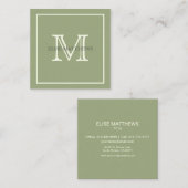 Sage & Ivory Custom Monogram Quadratische Visitenkarte (Vorne/Hinten)