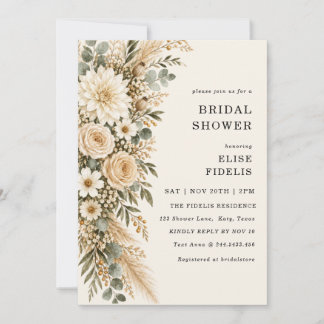 Sage & Ivory Florale Pampas Brautparty-Einladung Einladung