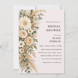 Sage & Ivory Florale Pampas Brautparty-Einladung Einladung