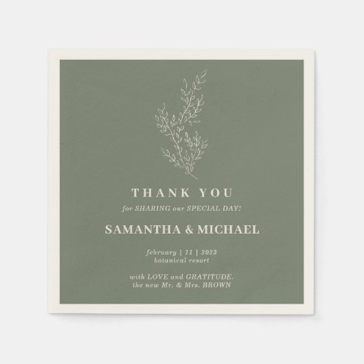 Sage Ivory Ivy Blume Moderne Hochzeit Serviette (Vorderseite)