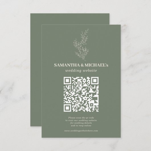 Sage Ivory Ivy Floral Qr Wedding Website Begleitkarte (Vorne/Hinten)