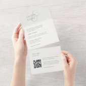 Sage & Ivory Monogram QR All in one Wedite Einladu All In One Einladung (Abreißen)