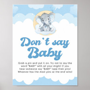 Sage kein Baby Blue Elephant Baby Shower Game Sign Poster