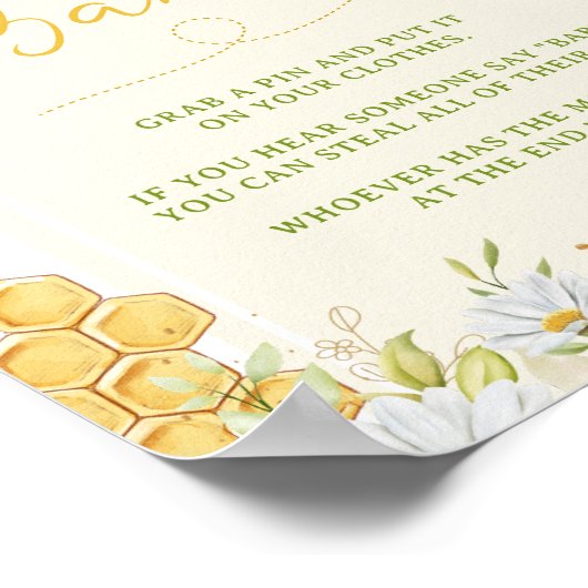 Sage kein Baby Bumblebee Bee Shower Sprinkle Game Poster (Ecke)