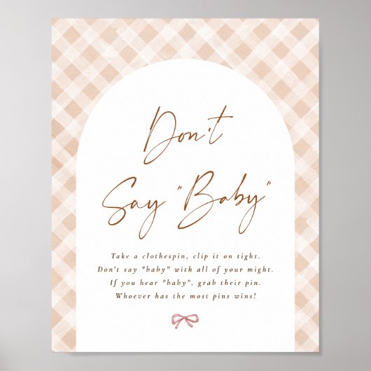 Sage kein Baby Gingham Süsse Pie Baby Duschzeichen Poster (Vorne)