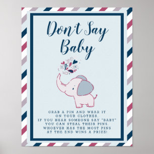 Sage kein Baby Niedlich Elephant Baby Shower Game Poster