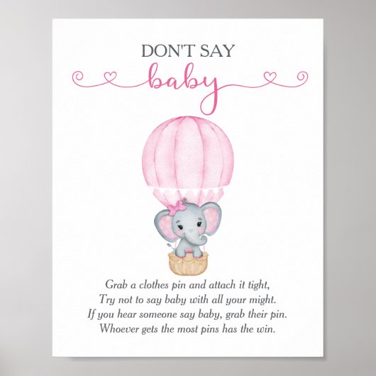 Sage kein Baby Pink Elephant Baby Shower Game Poster (Vorne)